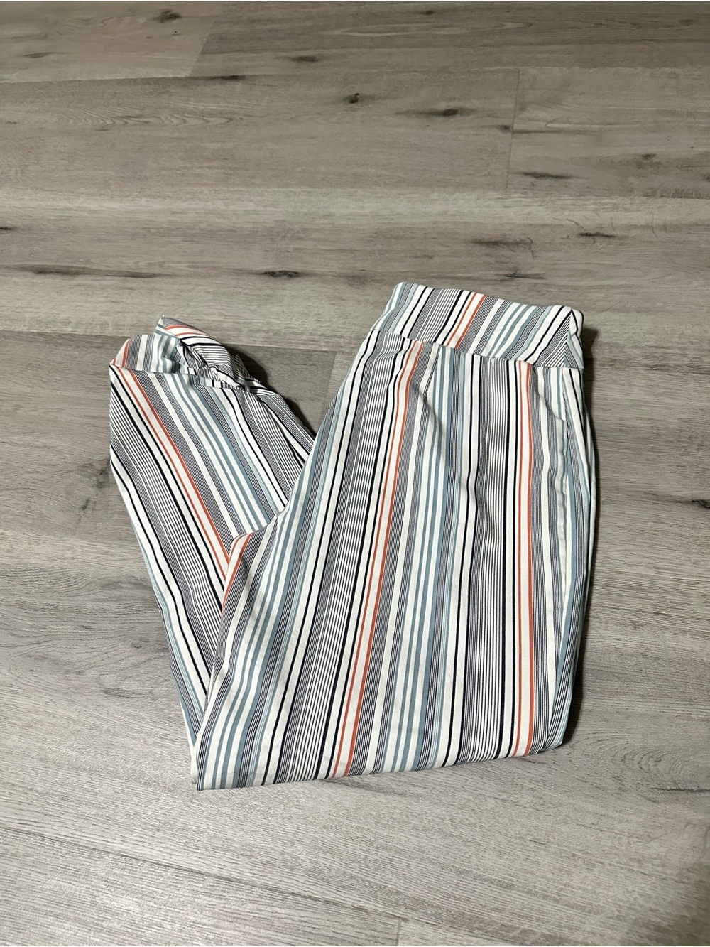Cato' Striped Capris- Blue, Gray & Coral Stripe